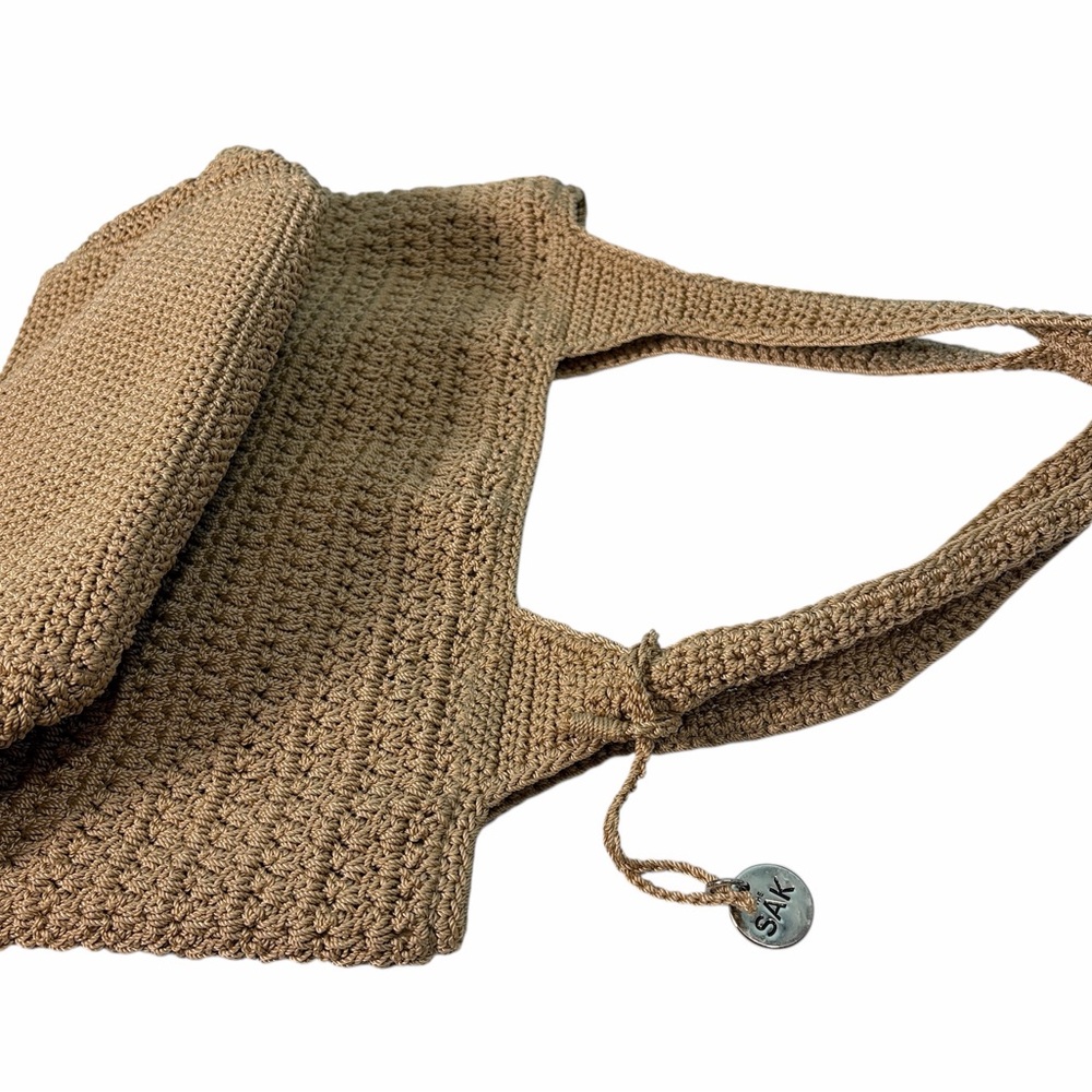 The Sak Crochet Shoulder Bag Tan Woven Hobo Tote  Medium - Picture 6 of 8